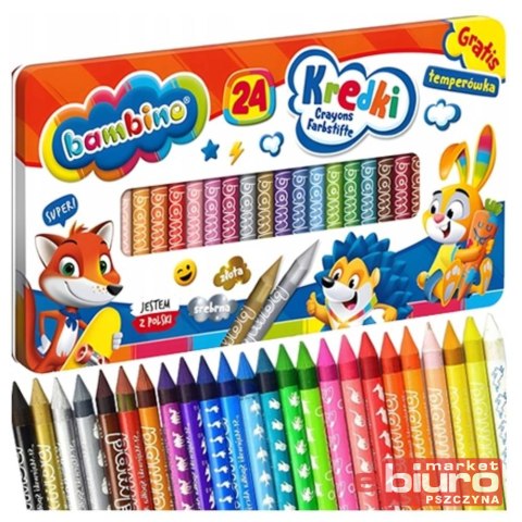 KREDKI BAMBINO ŚWIECOWE 24 KOL TEMPERÓWKA PUDEŁKO METALOWE