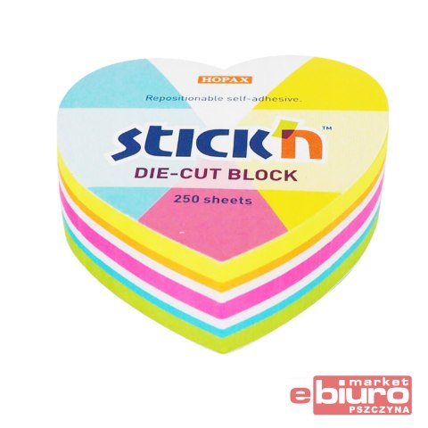 NOTES SERCE 64X67MM MIX 5 KOL NEON+BIAŁY