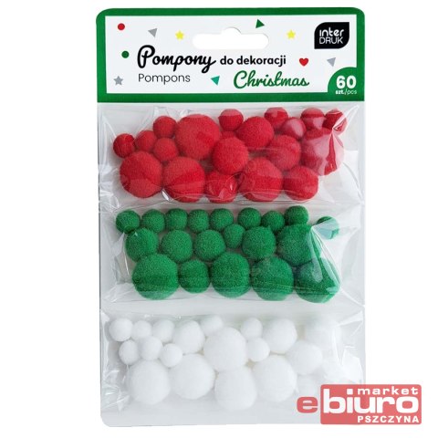 POMPONY DO DEKORACJI 60SZT CHRISTMAS INTERDRUK