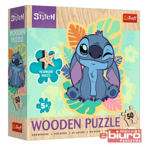 PUZZLE 50 DREWNIANE KONTUROWE WESOŁY STITCH TREFL