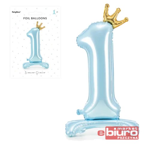 STOJĄCY BALON FOLIOWY CYFRA 1 84CM BŁĘKIT PARTYDEC