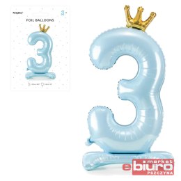 STOJĄCY BALON FOLIOWY CYFRA 3 84CM BŁĘKIT PARTYDEC