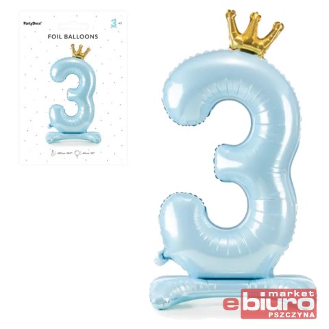 STOJĄCY BALON FOLIOWY CYFRA 3 84CM BŁĘKIT PARTYDEC