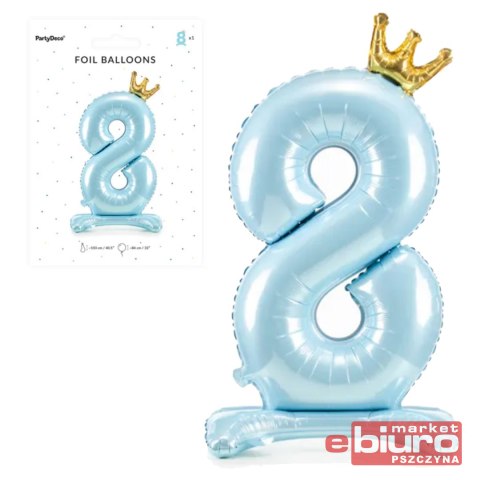 STOJĄCY BALON FOLIOWY CYFRA 8 84CM BŁĘKIT PARTYDEC
