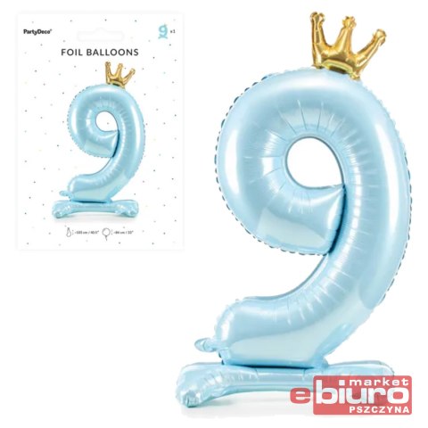 STOJĄCY BALON FOLIOWY CYFRA 9 84CM BŁĘKIT PARTYDEC