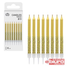 ŚWIECZKI METALICZNO-BROKATOWE ZŁOTE 6X0,5CM 8SZT