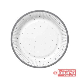 TALERZYKI PAPIER ŚR 180MM A'8 SREBRNE KROPKI POL