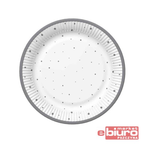 TALERZYKI PAPIER ŚR 180MM A'8 SREBRNE KROPKI POL