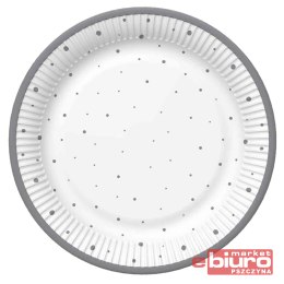 TALERZYKI PAPIER ŚR 227MM A'8 SREBRNE KROPKI POL