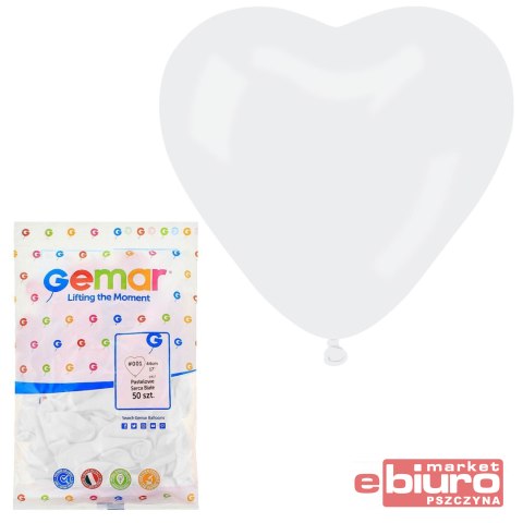 BALON CR17 PASTEL SERCE DUŻE BIAŁY 50 SZT GODAN