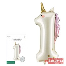 BALON FOLIOWY CYFRA 1 JEDNOROŻEC 93CM MIX PARTYDEC