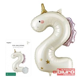 BALON FOLIOWY CYFRA 2 JEDNOROŻEC 93CM MIX PARTYDEC