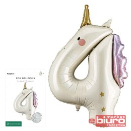 BALON FOLIOWY CYFRA 4 JEDNOROŻEC 93CM MIX PARTYDEC