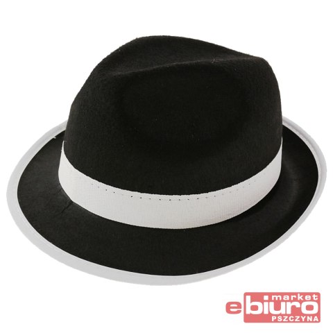 KAPELUSZ GANGSTER CZARNY Z BIAŁĄ LAMÓWKĄ GODAN