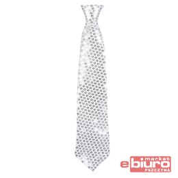 KRAWAT BŁYSZCZĄCY CEKINY SREBRNY GODAN
