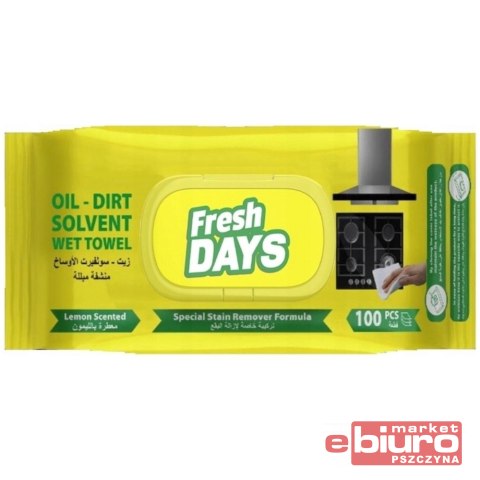 CHUSTECZKI NAWILŻANE RĘCZNIKI USUWAJĄCE TŁUSZCZ FRESH DAYS XXL100 SZTUK