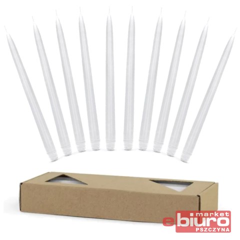 ŚWIECA STOŻKOWA MATOWA BIAŁA 24CM OP/10SZT PARTYDE