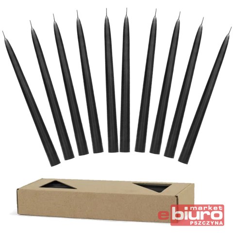 ŚWIECA STOŻKOWA MATOWA CZARNA 24CM OP/10SZT PARTYD