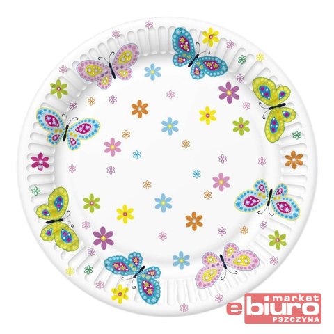 TALERZYKI PAPIER ŚR 180MM A'8 KWIATY MOTYLE POL