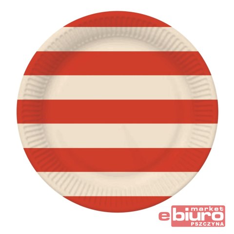 TALERZYKI PAPIEROWE PASKI CZERW-BEŻ 18CM 6SZT GODA