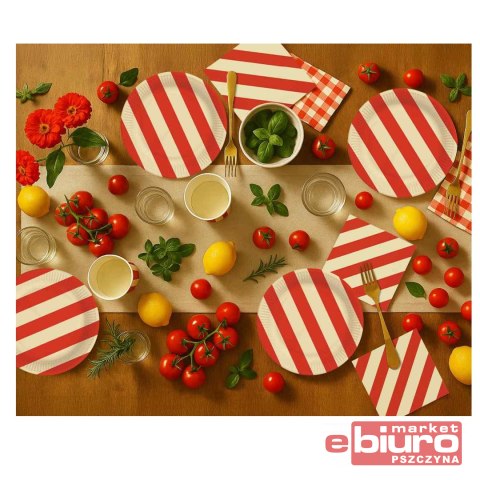 TALERZYKI PAPIEROWE PASKI CZERW-BEŻ 18CM 6SZT GODA