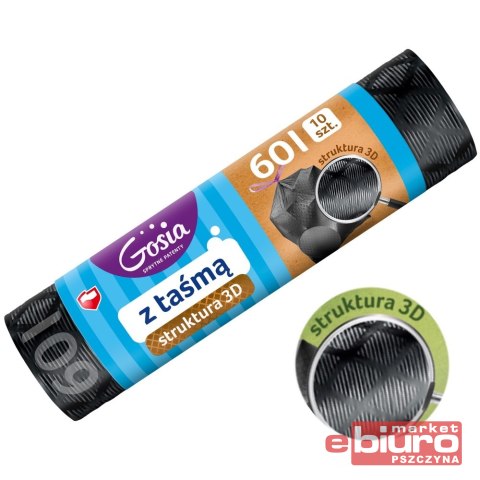 WORKI NA ŚMIECI Z TAŚMĄ STRUKTURA 3D 60L A'10 GOSIA