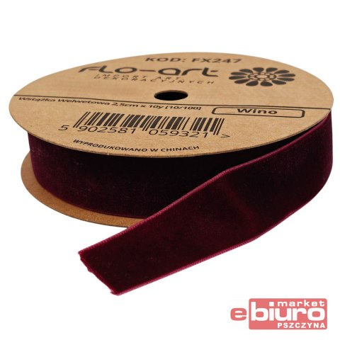 WSTĄŻKA WELWETOWA 2,5CM X 10Y FX247 WINO FLO-ART