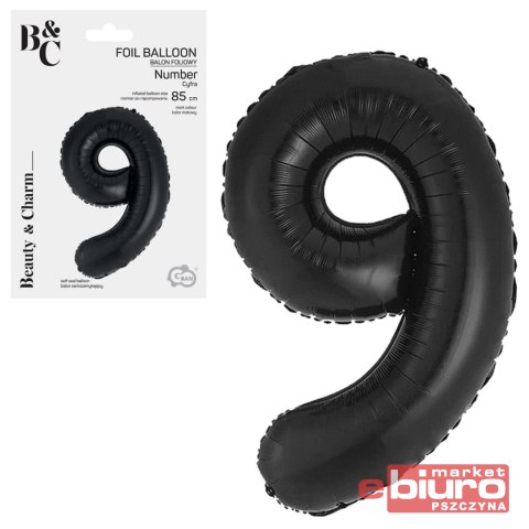 BALON FOLIOWY B&C CYFRA 9 MATOWA CZARNA 85CM GODAN