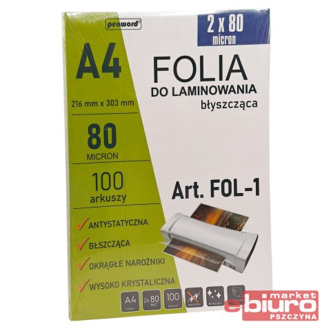 FOLIA DO LAMINOWANIA A4 80MIC 100 ARKUSZY PENWORD