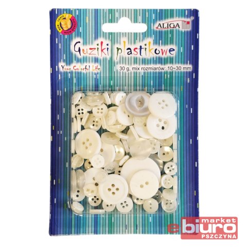GUZIKI PLASTIKOWE GUZ-7580 BIAŁE MIX ROZM. 30G
