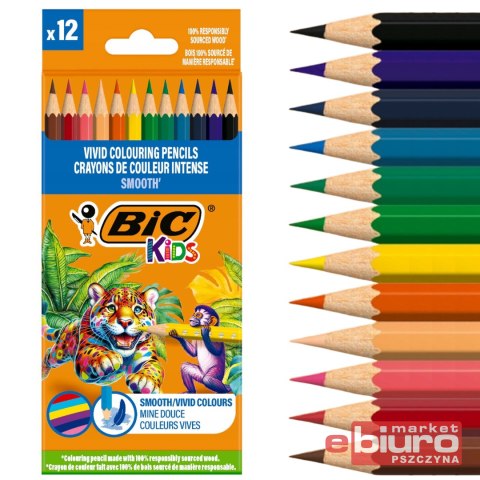 KREDKI DREWNIANE ECO SMOOTH 12 KOL. BIC