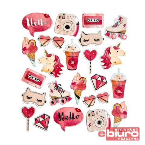 NAKLEJKI FOLIOWE RÓŻOWE GADŻETY 24SZT DPCRAFT