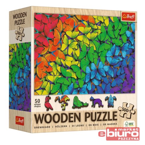 PUZZLE 500+1 DREWNIANE TĘCZOWE MOTYLE 20217 TREFL