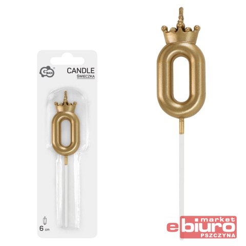 ŚWIECZKA CYFERKA 0 Z KORONĄ SZAMPAŃSKIE ZŁOTO 6CM