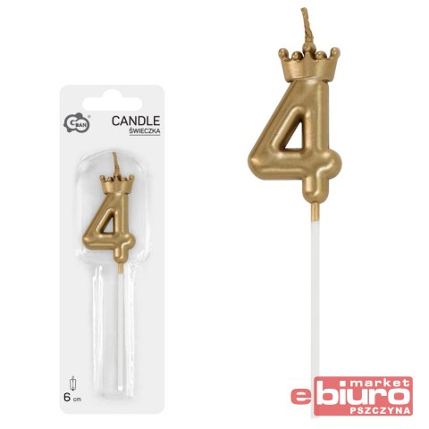 ŚWIECZKA CYFERKA 4 Z KORONĄ SZAMPAŃSKIE ZŁOTO 6CM