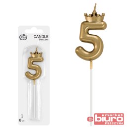 ŚWIECZKA CYFERKA 5 Z KORONĄ SZAMPAŃSKIE ZŁOTO 6CM