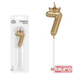 ŚWIECZKA CYFERKA 7 Z KORONĄ SZAMPAŃSKIE ZŁOTO 6CM