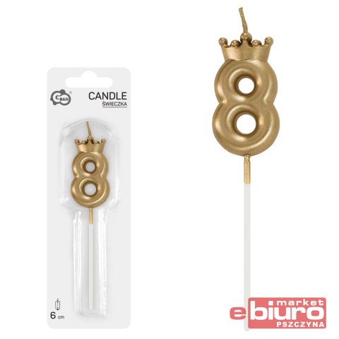 ŚWIECZKA CYFERKA 8 Z KORONĄ SZAMPAŃSKIE ZŁOTO 6CM