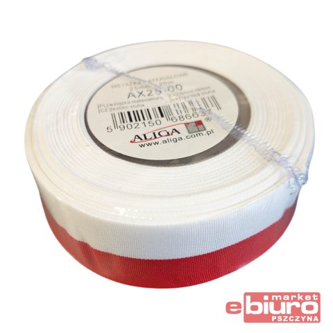 WSTĄŻKA MATERIAŁOWA 25MM/20M BIAŁO-CZERWONA ALIGA