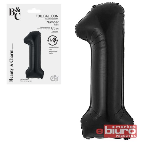 BALON FOLIOWY B&C CYFRA 1 MATOWA CZARNA 85CM GODAN