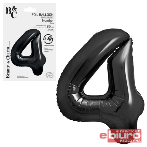 BALON FOLIOWY B&C CYFRA 4 MATOWA CZARNA 85CM GODAN