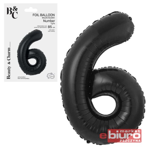 BALON FOLIOWY B&C CYFRA 6 MATOWA CZARNA 85CM GODAN