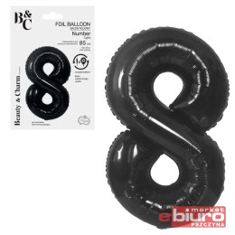 BALON FOLIOWY B&C CYFRA 8 MATOWA CZARNA 85CM GODAN