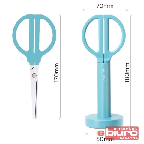 NOŻYCZKI NUSIGNE ENS051 ZE STOJAKIEM 18CM NIEBIESKIE