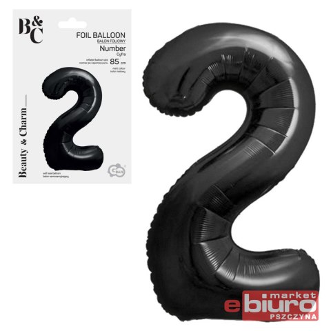 BALON FOLIOWY B&C CYFRA 2 MATOWA CZARNA 85CM GODAN
