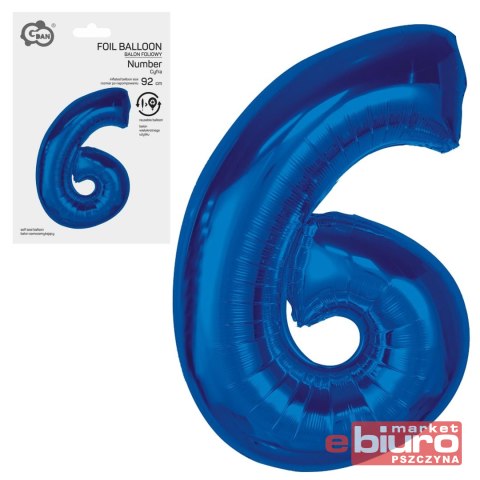 BALON FOLIOWY CYFRA 6 NIEBIESKA 92CM GODAN