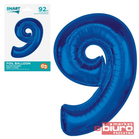BALON FOLIOWY CYFRA 9 NIEBIESKA 92CM GODAN