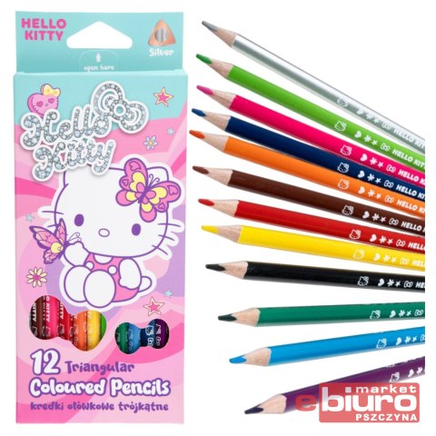 HELLO KITTY KREDKI OŁÓWKOWE TRÓJKĄTNE 12KOL PINK 1