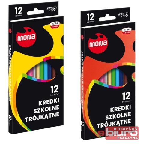 KREDKI OŁÓWKOWE TRÓJKĄTNE 12 KOLORÓW MONA