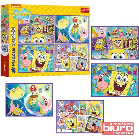 PUZZLE 4X250 SZALONY ŚWIAT SPONGE BOBA 13342 TREFL